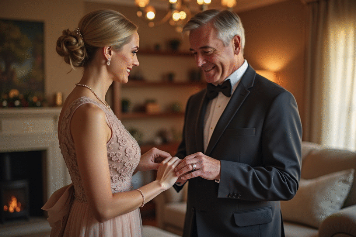 Couple mature échangeant des alliances lors de leur 20e anniversaire