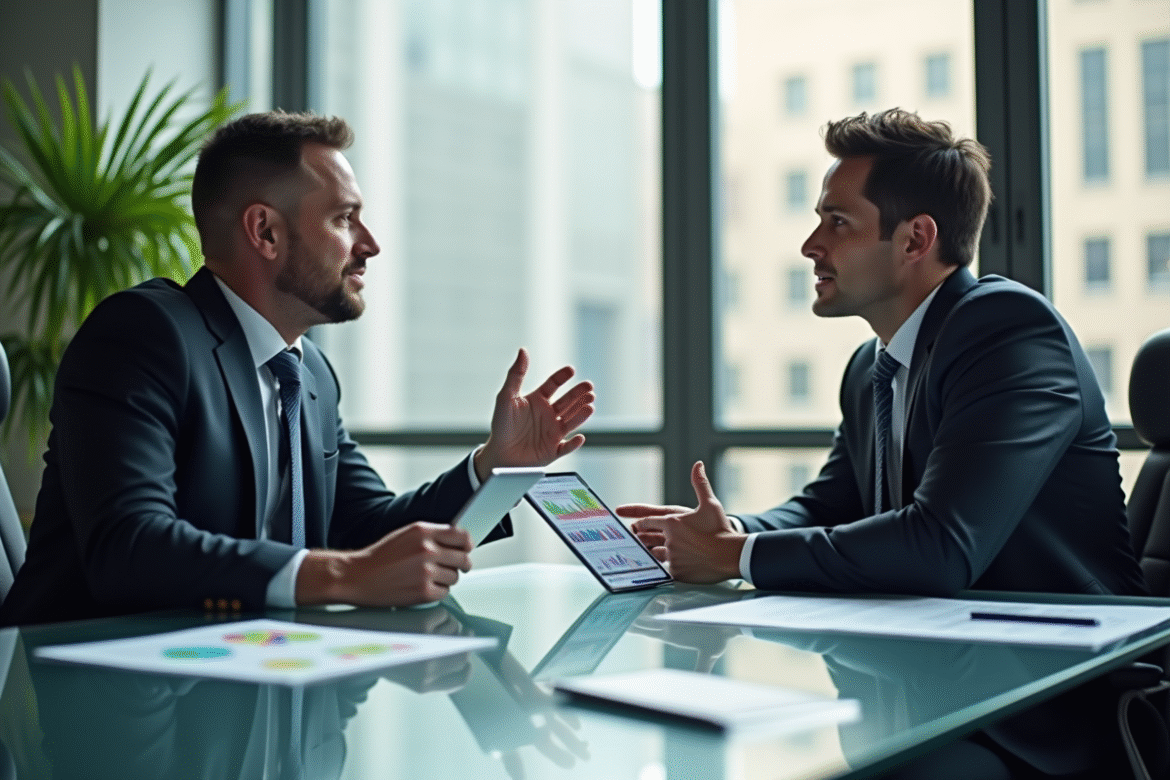 Conseiller financier discutant stratégies d'investissement avec client