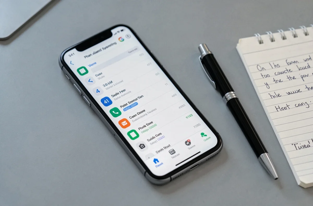 Gros plan d'un écran de smartphone affichant une facture téléphonique avec l'indicatif 41 visible dans le journal d'appels
