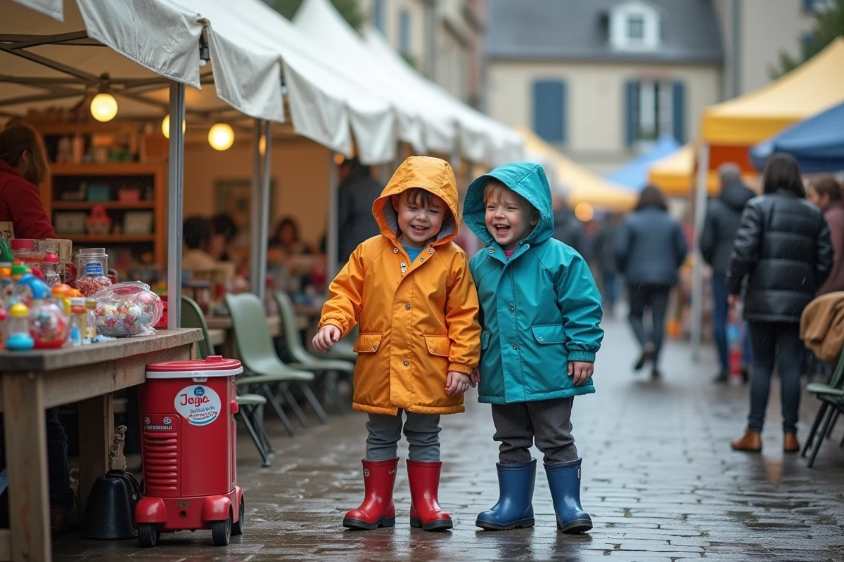 Enfants en imperls et bottes jouant sous un chapiteau
