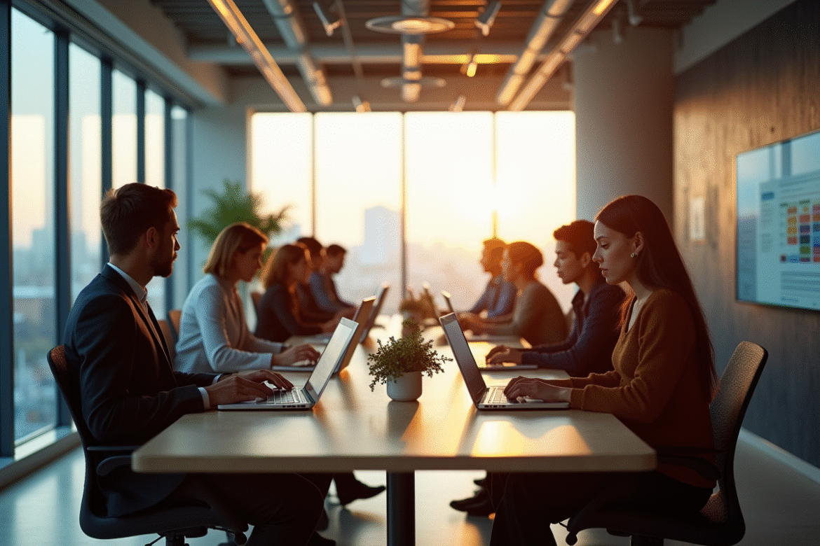 Espace de coworking moderne avec personnes collaborant