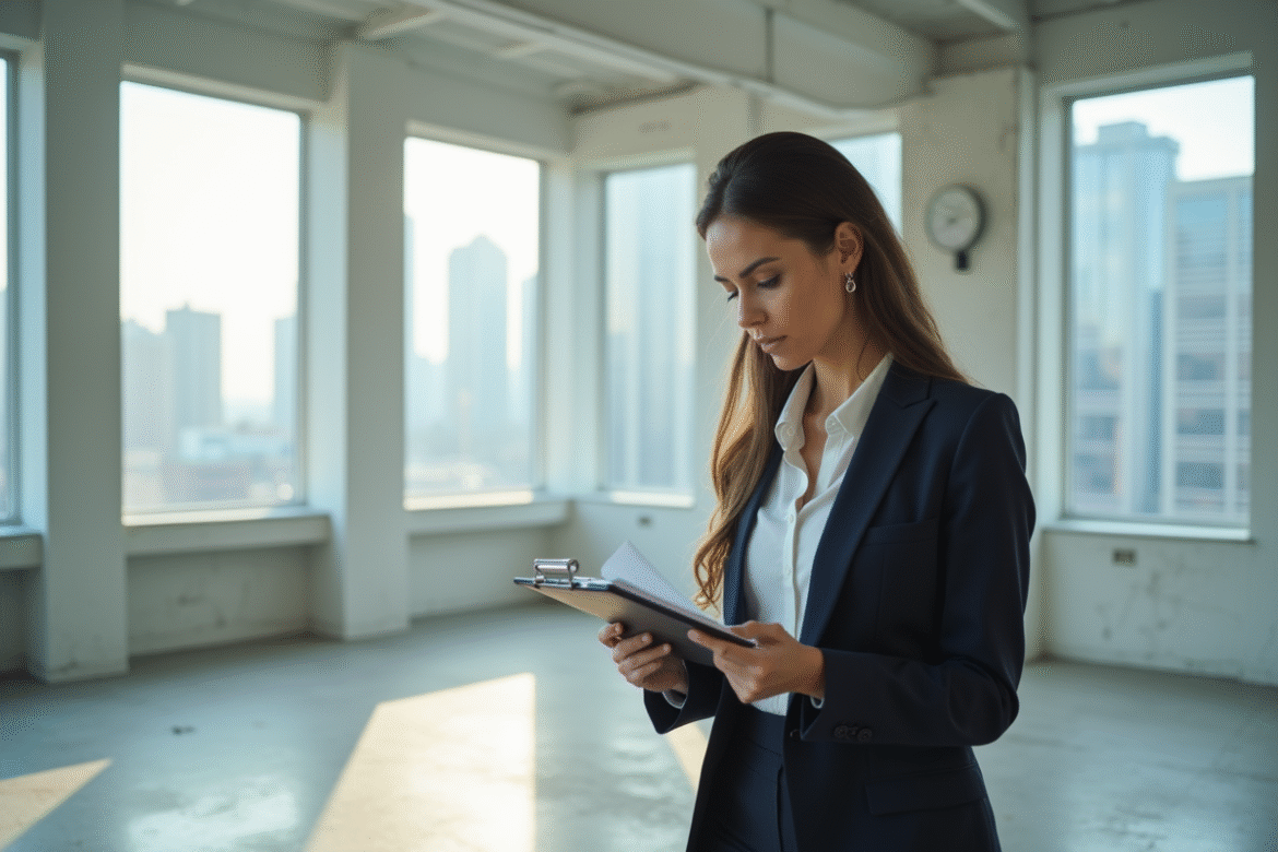 Femme d affaires dans un espace commercial moderne