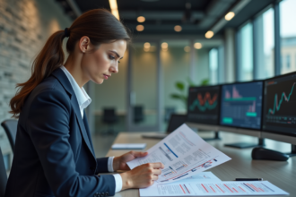 Femme d affaires analysant un diagramme de cybersécurité