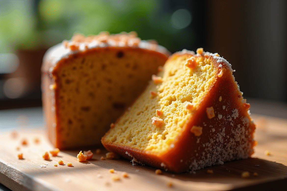 Gâteau à la carotte tranché sur une table en bois naturel