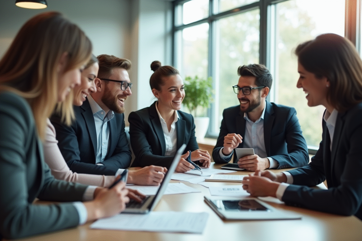 Groupe de jeunes professionnels collaborant dans un bureau moderne