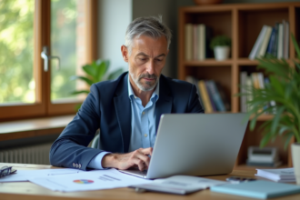 Homme d'affaires en costume dans un bureau lumineux