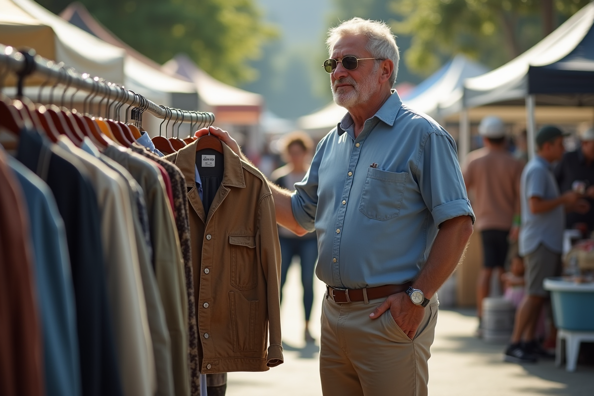 Homme tenant une veste vintage lors d