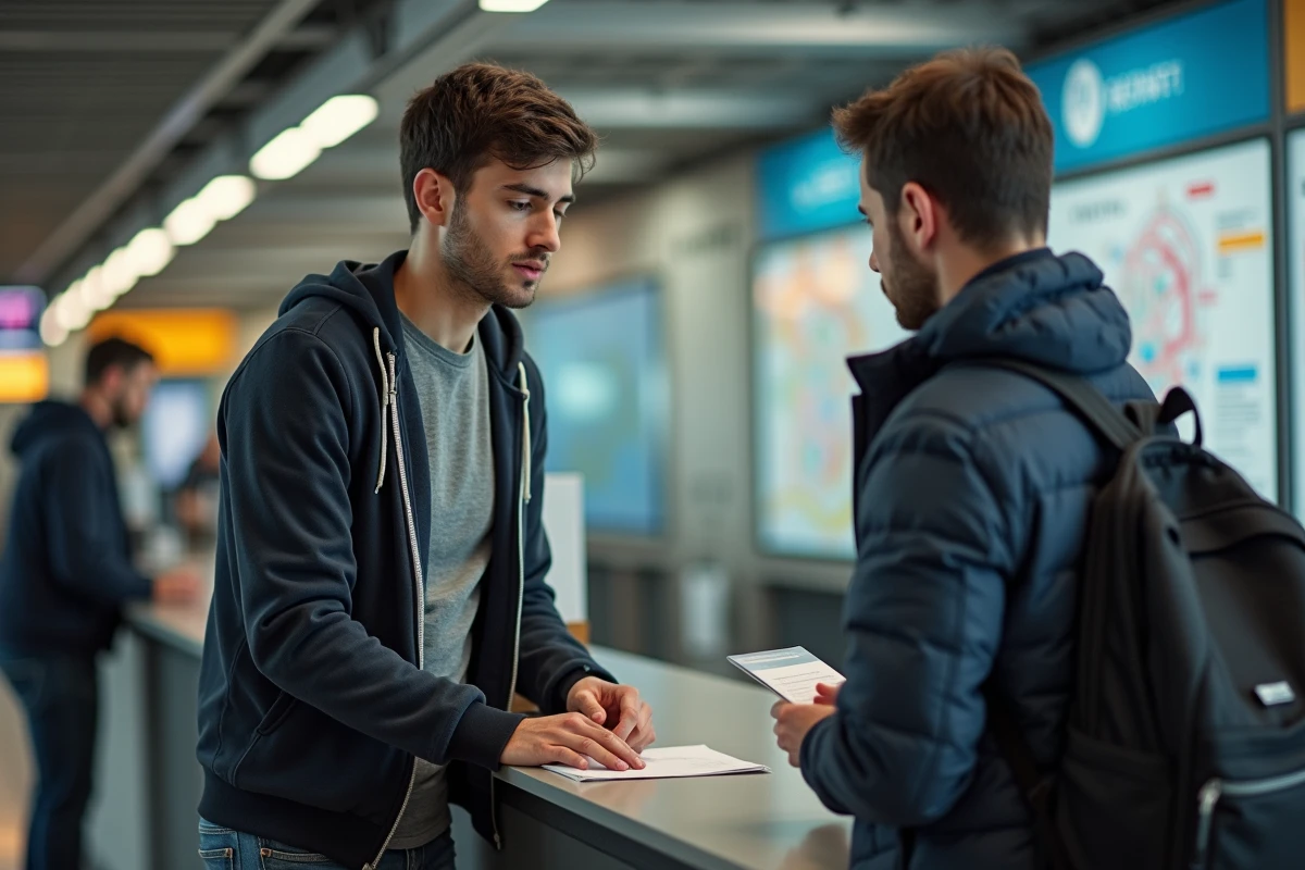 Jeune homme montrant une carte d exemption médicale au guichet RATP