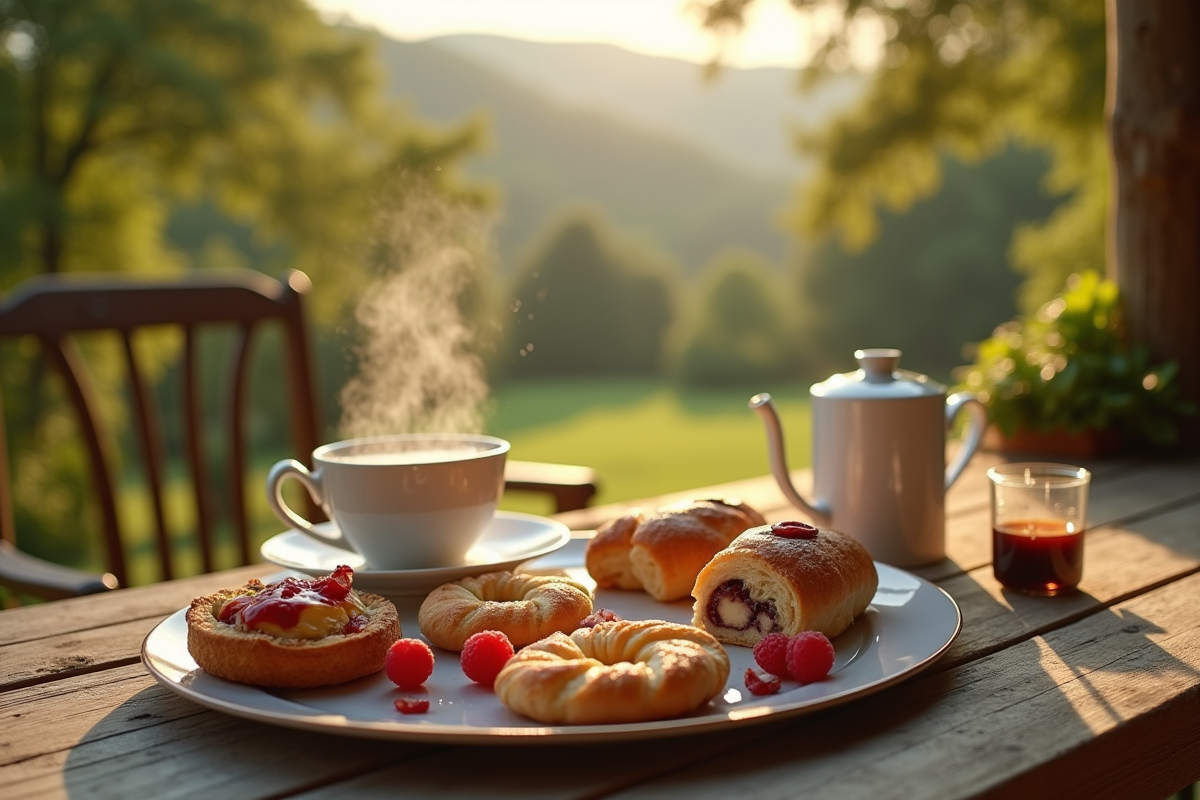 Petit déjeuner romantique sur terrasse en HautsdeFrance