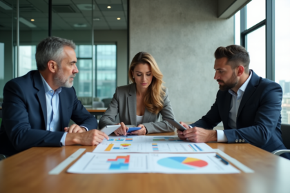 Groupe de professionnels en réunion dans un bureau moderne