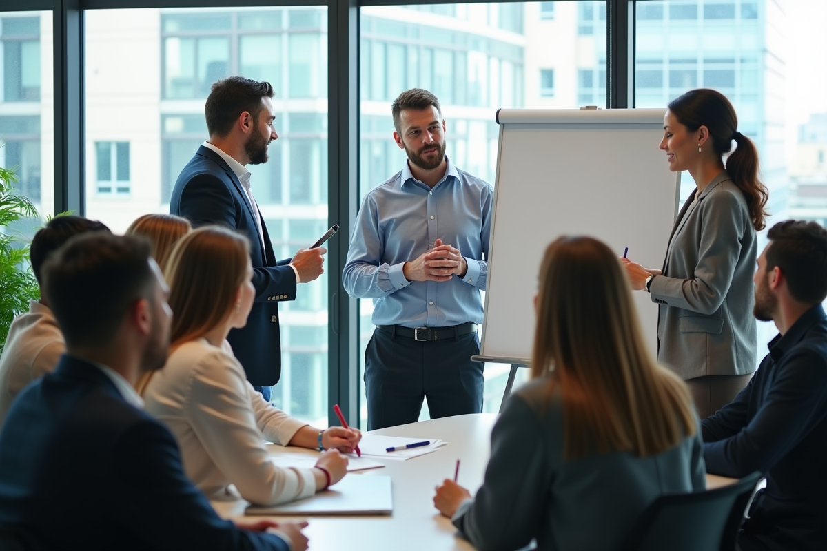 Groupe de professionnels en formation en salle lumineuse