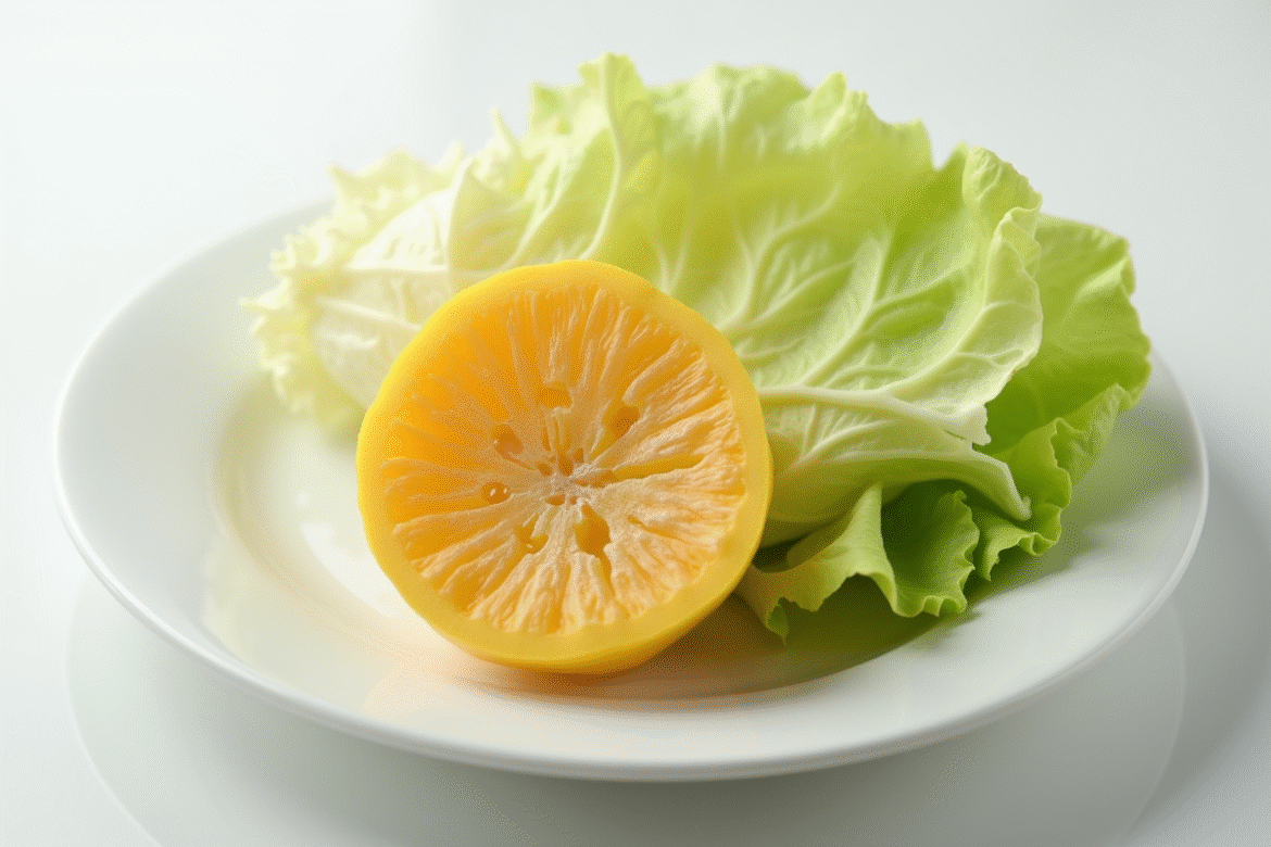 Iguana fruit tranché avec laitue sur assiette blanche