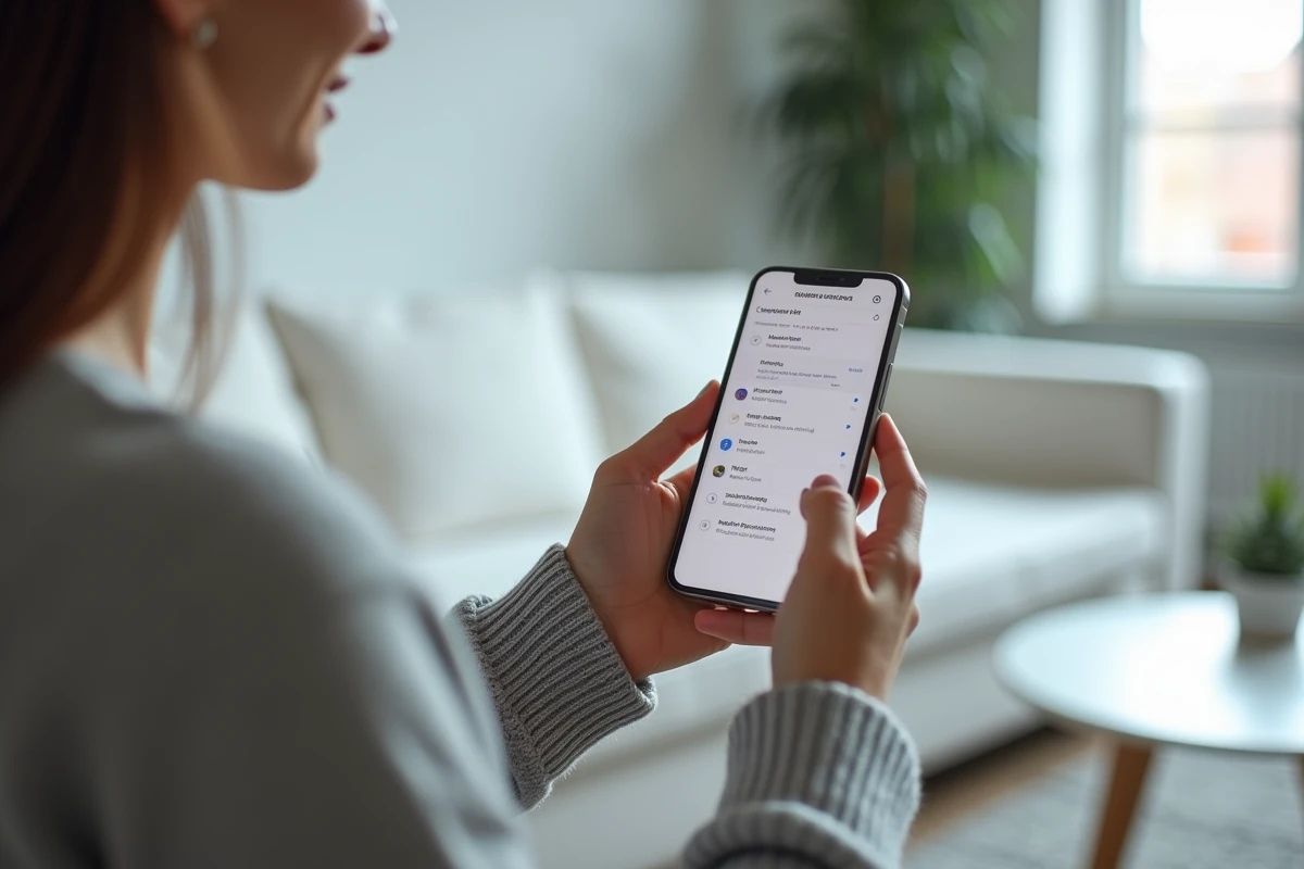 Femme utilisant un VPN sur smartphone pour contourner le blocage d'un site web de scans manga