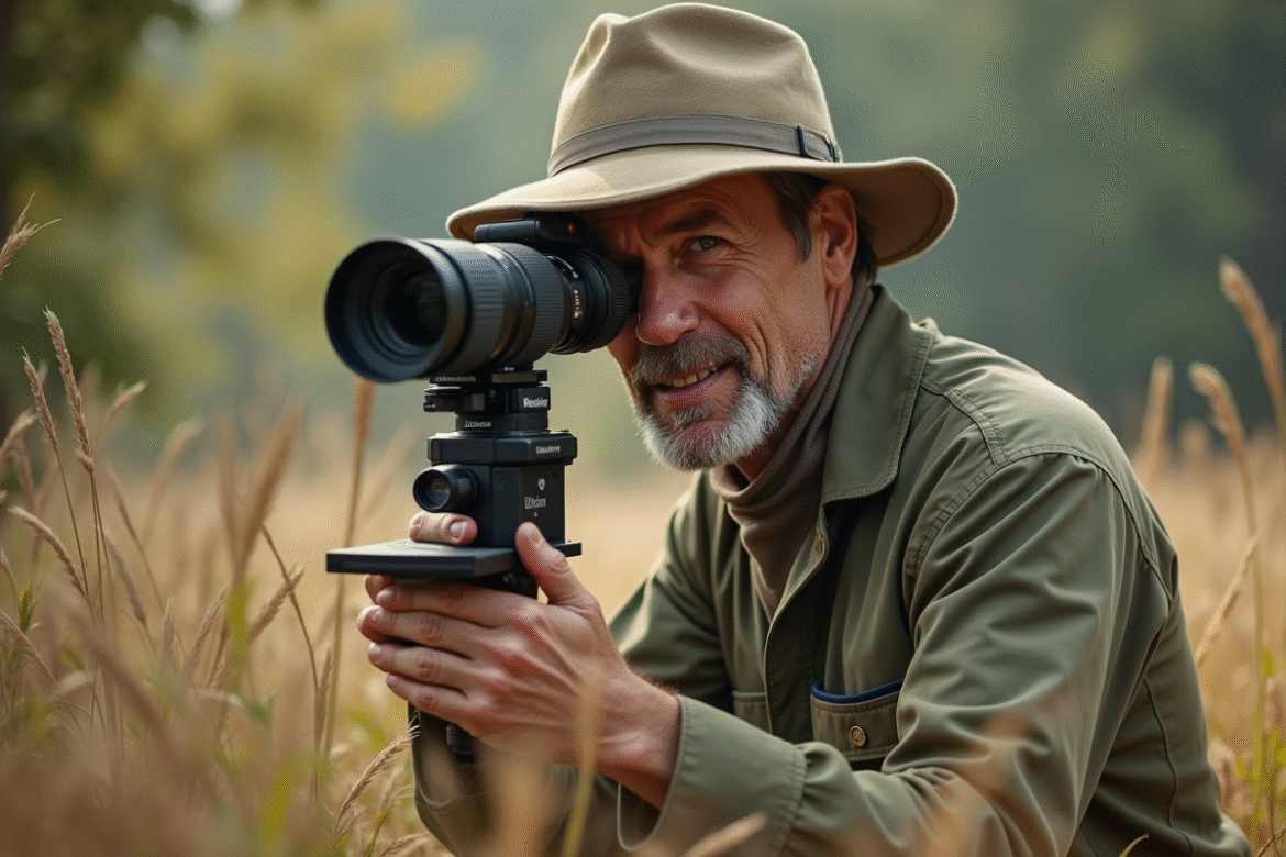 Un zoologiste professionnel examine la faune dans la nature